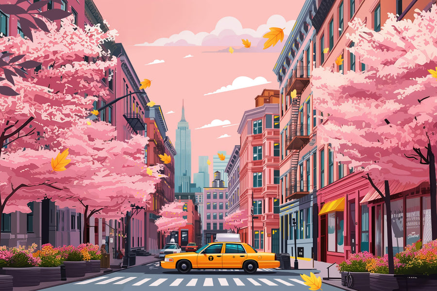 Travel New York Mural Wallpaper - Red Tone