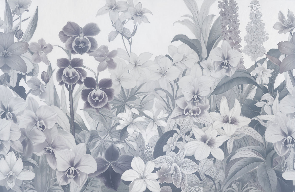 The Tenderness of Orchids, Ice Blue Mural Wallpaper - pure wallpaper artwork