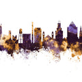 Durham North Carolina Skyline Purple & Gold Mural Wallpaper - pure wallpaper artwork