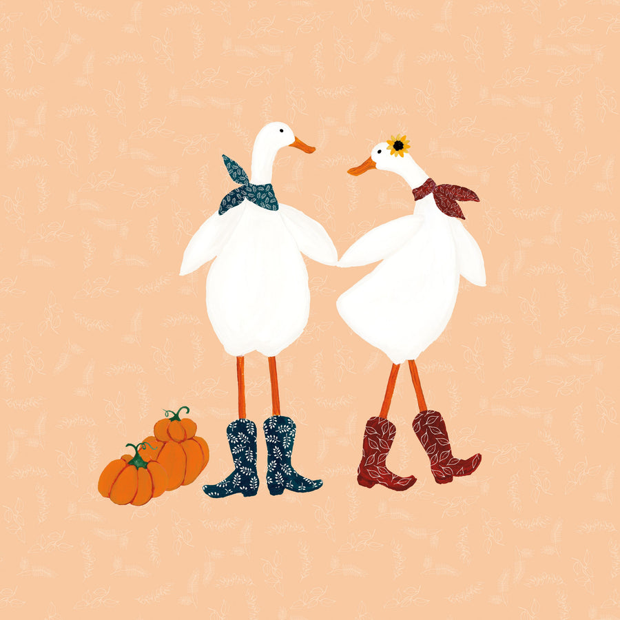 Ducks in the Pumpkin Patch II Mural Wallpaper