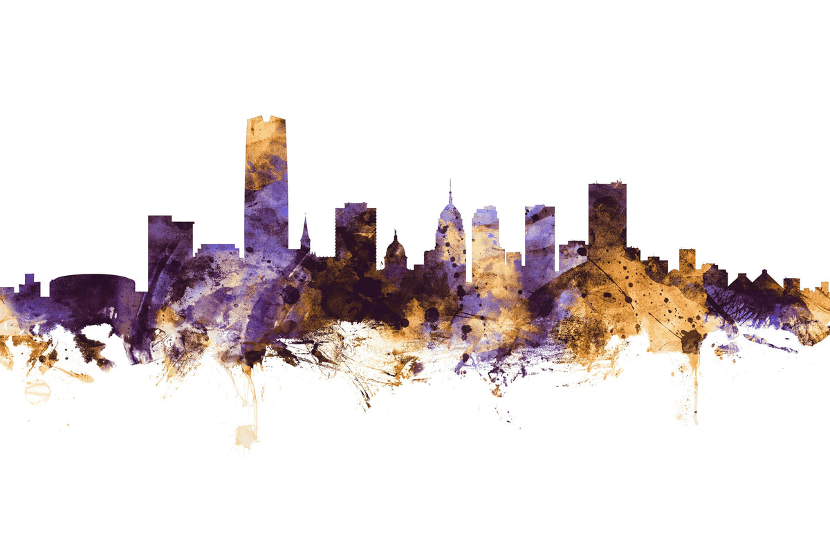 Oklahoma City Skyline Purple & Gold Mural Wallpaper - pure wallpaper artwork