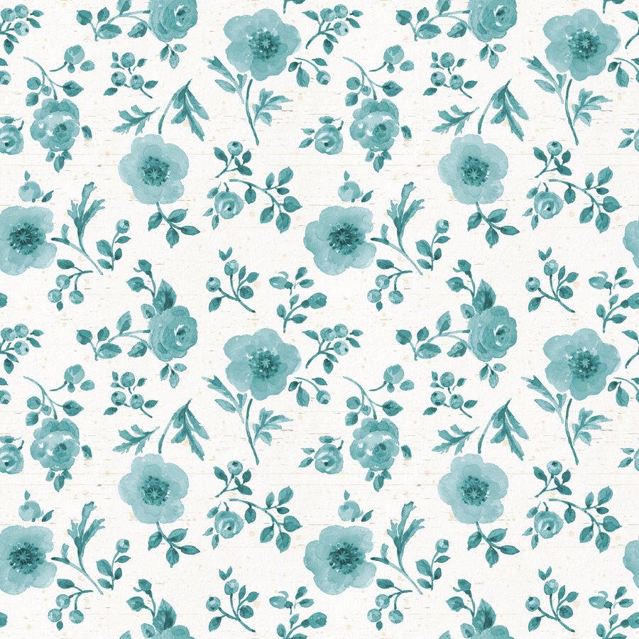 Country Flowery Turqouise Inverse Mural Wallpaper