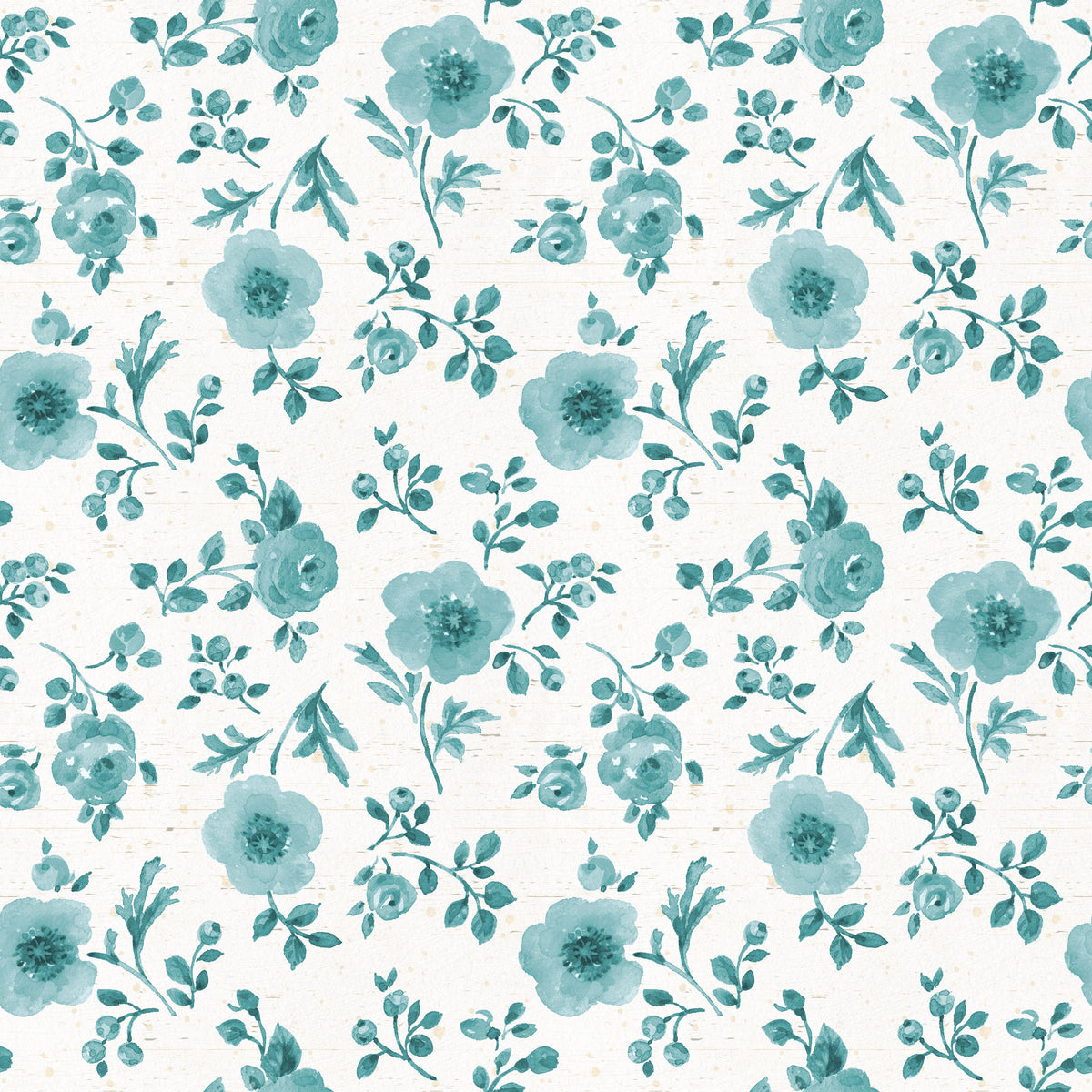 Country Flowery Turqouise Inverse Mural Wallpaper - pure wallpaper artwork