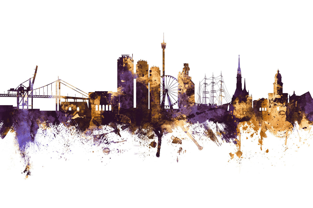 Gothenburg Skyline Purple & Gold Mural Wallpaper - pure wallpaper artwork