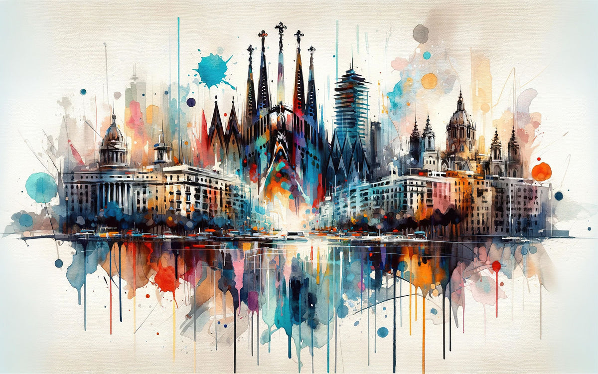 Watercolor Skyline Barcelona I Mural Wallpaper - pure wallpaper artwork