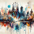 Watercolor Skyline Barcelona I Mural Wallpaper - pure wallpaper artwork