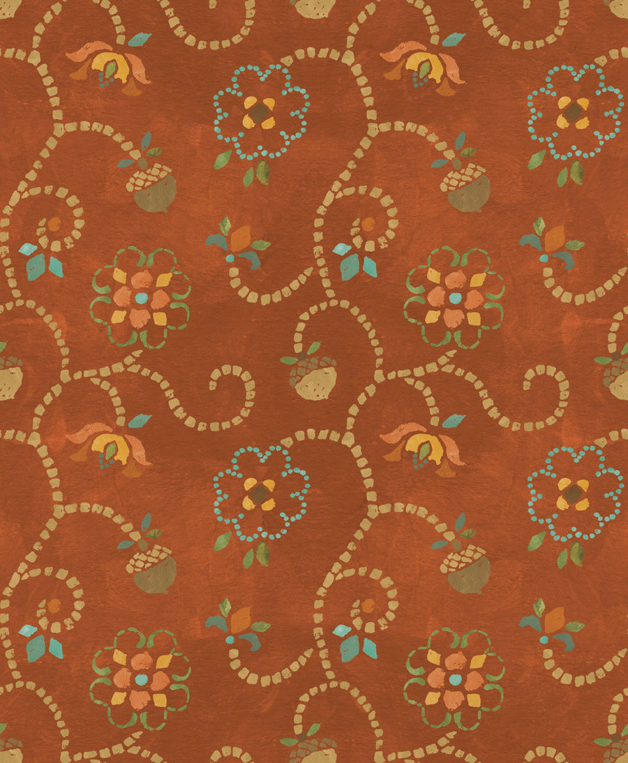 Autumn Acorns Brown Mural Wallpaper