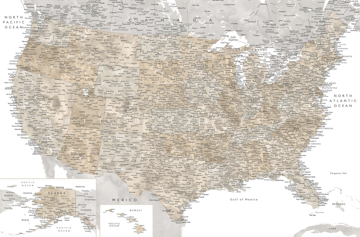 US Map Detailed - Abey Mural Wallpaper - pure wallpaper artwork