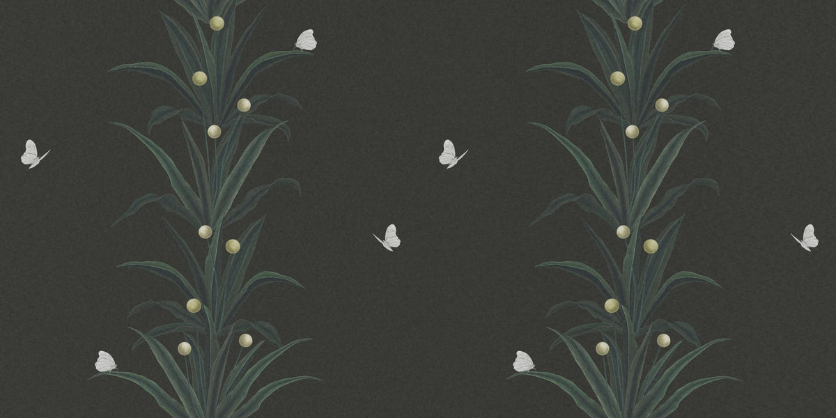 Foliage & Butterflies - Slate Mural Wallpaper - pure wallpaper artwork