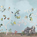 Birds in the Garden Blue Mural Wallpaper - pure wallpaper artwork