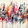 Watercolor Skyline Madrid Mural Wallpaper - pure wallpaper artwork