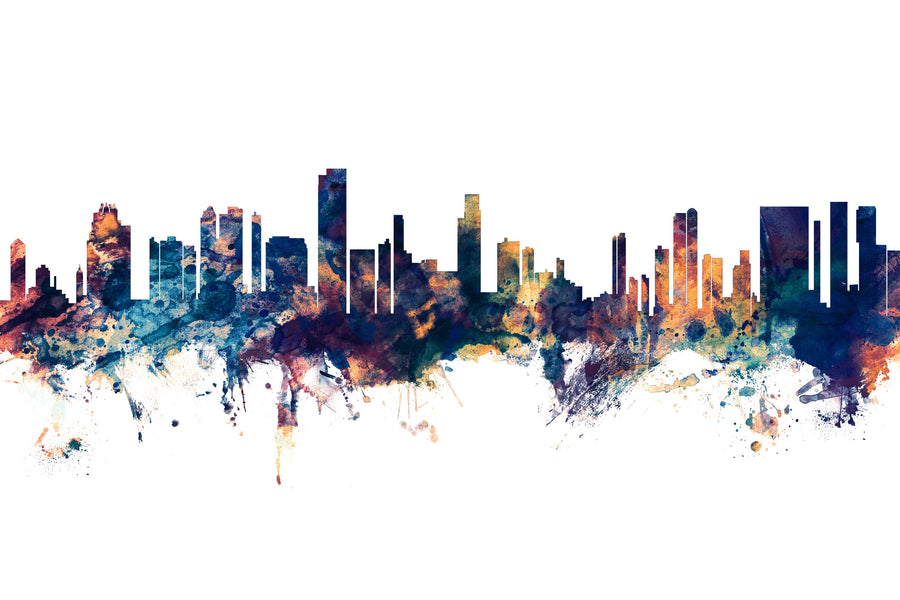 Honolulu Hawaii Skyline Blue & Bronze Mural Wallpaper