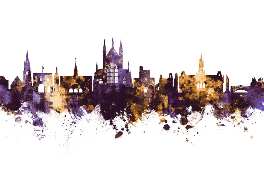 Winchester England Skyline Purple & Gold Mural Wallpaper