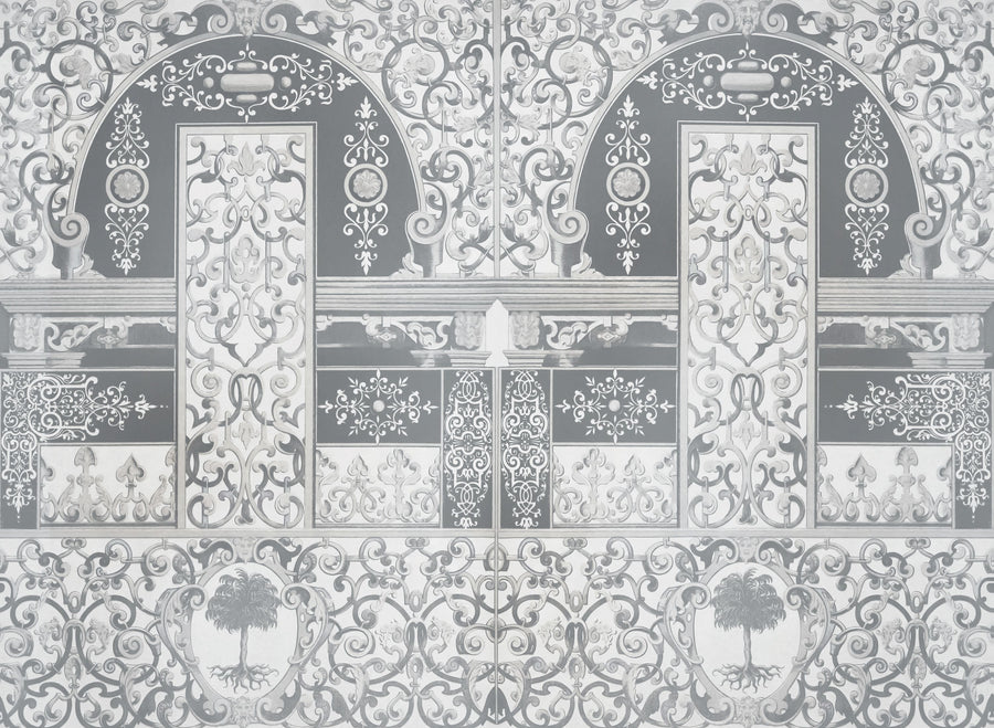 German Renaissance, Gray Mural Wallpaper
