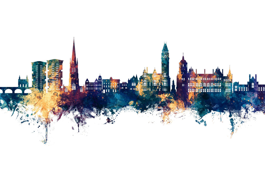 Wakefield England Skyline Blue & Bronze Mural Wallpaper