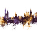 Krakow Skyline Purple & Gold Mural Wallpaper - pure wallpaper artwork