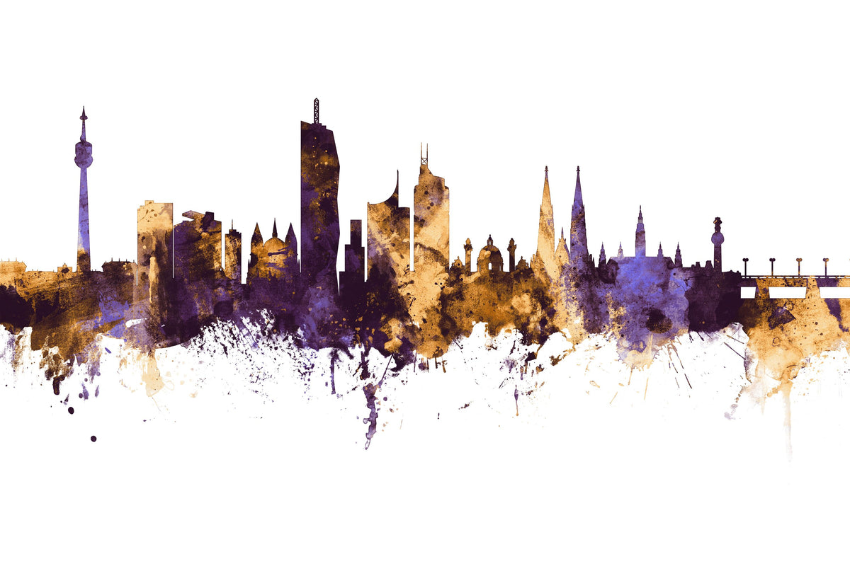 Vienna Austria Skyline Purple & Gold Mural Wallpaper - pure wallpaper artwork