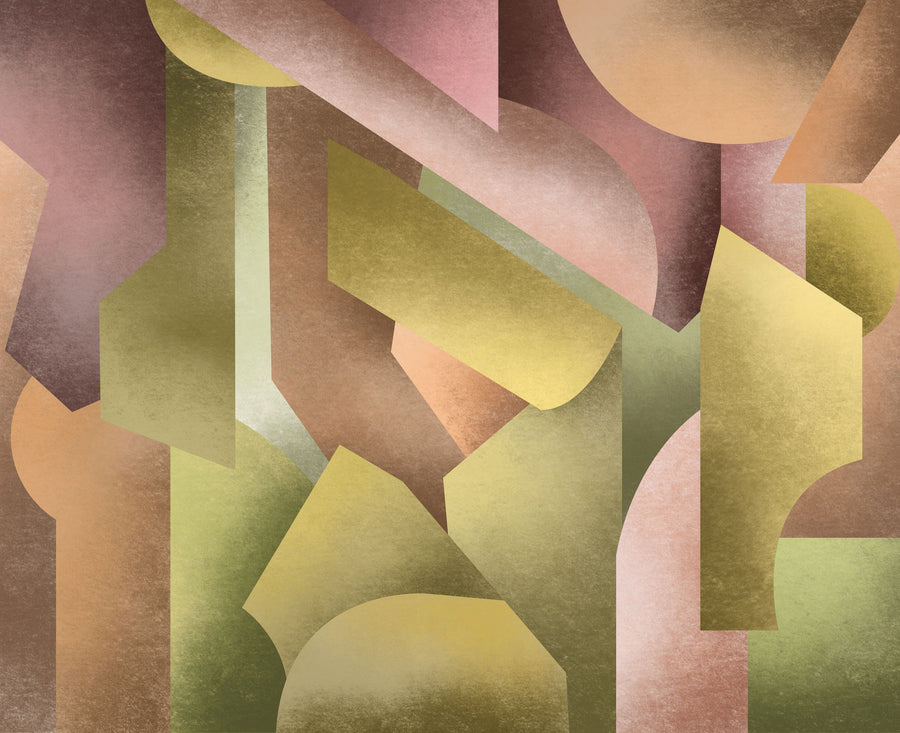 Chalky Geometrica, Spring Green & Rose Mural Wallpaper