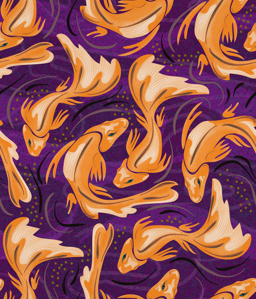 Koi Fish, Purple Mural Wallpaper