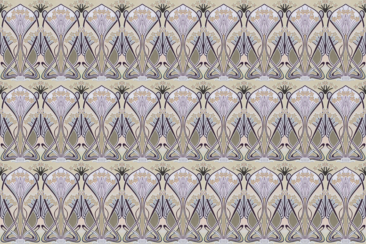 Floral Art Deco Aura, Butter Mural Wallpaper - pure wallpaper artwork