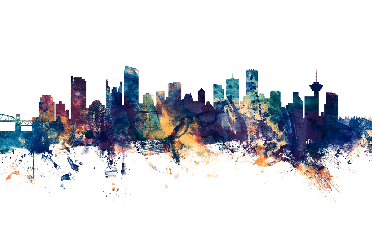 Vancouver Canada Skyline Blue & Bronze Mural Wallpaper - pure wallpaper artwork