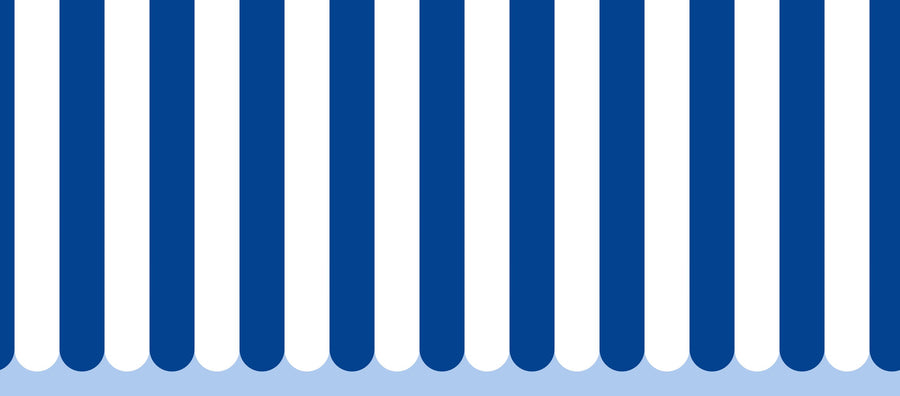 Scalloped Circus Stripes, Blueberry Mural Wallpaper
