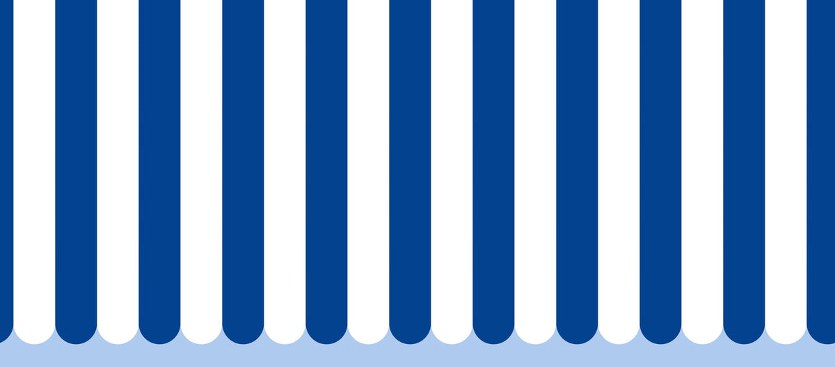 Scalloped Circus Stripes, Blueberry Mural Wallpaper - pure wallpaper artwork
