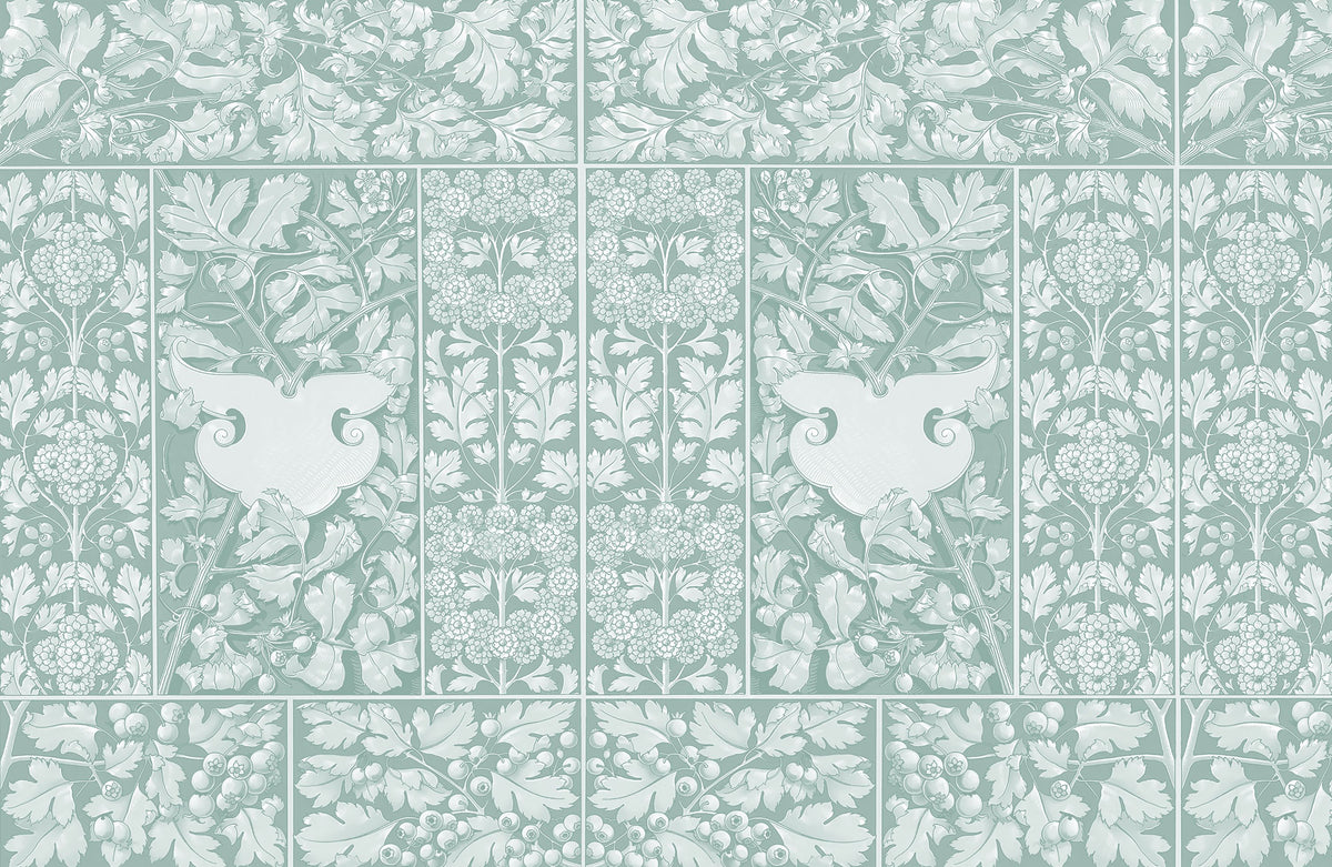 Flowers and Berries Teal Mural Wallpaper - pure wallpaper artwork
