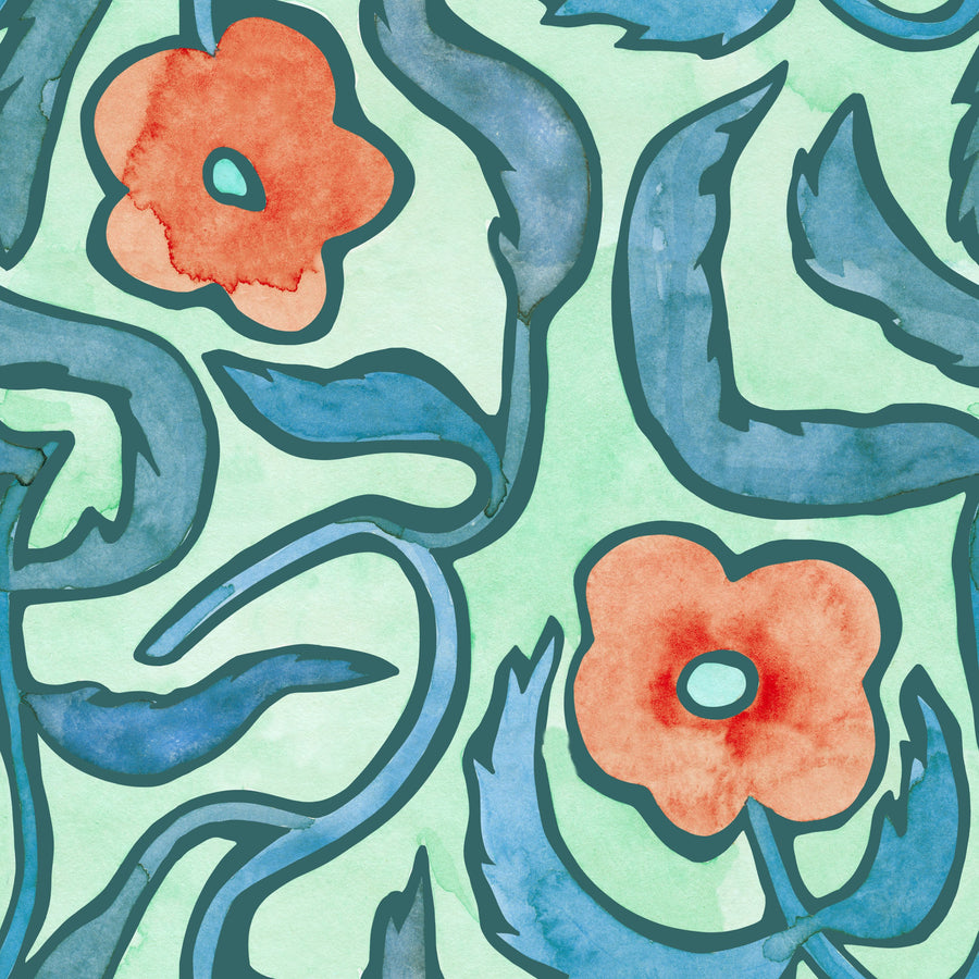 My Flower Green Mural Wallpaper