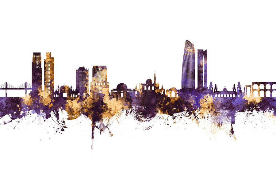 Amman Skyline Purple & Gold Mural Wallpaper