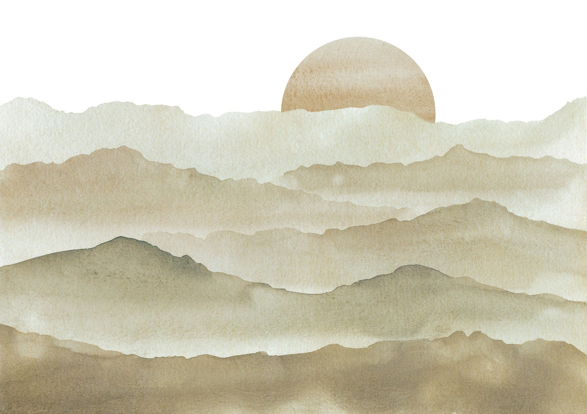 Sunrise Mountain View, Beige Mural Wallpaper - pure wallpaper artwork