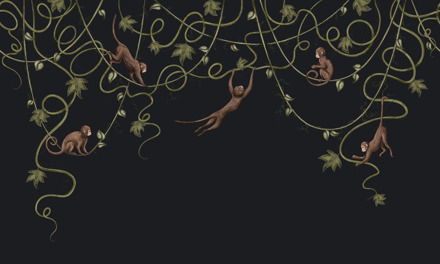 Monkey Jump, Midnight Black Mural Wallpaper