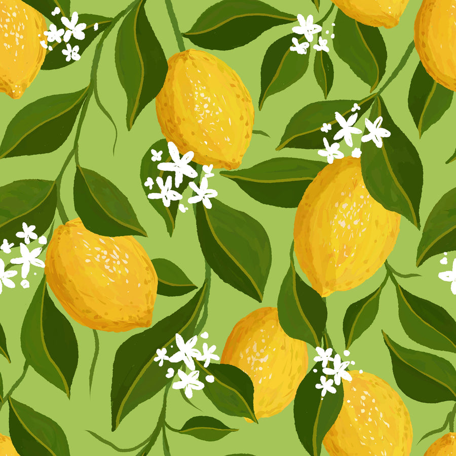 Trailing Lemons, Fresh Green Mural Wallpaper