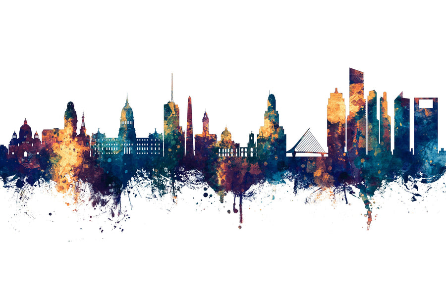 Buenos Aires Argentina Skyline Blue & Bronze Mural Wallpaper