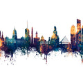 Buenos Aires Argentina Skyline Blue & Bronze Mural Wallpaper - pure wallpaper artwork