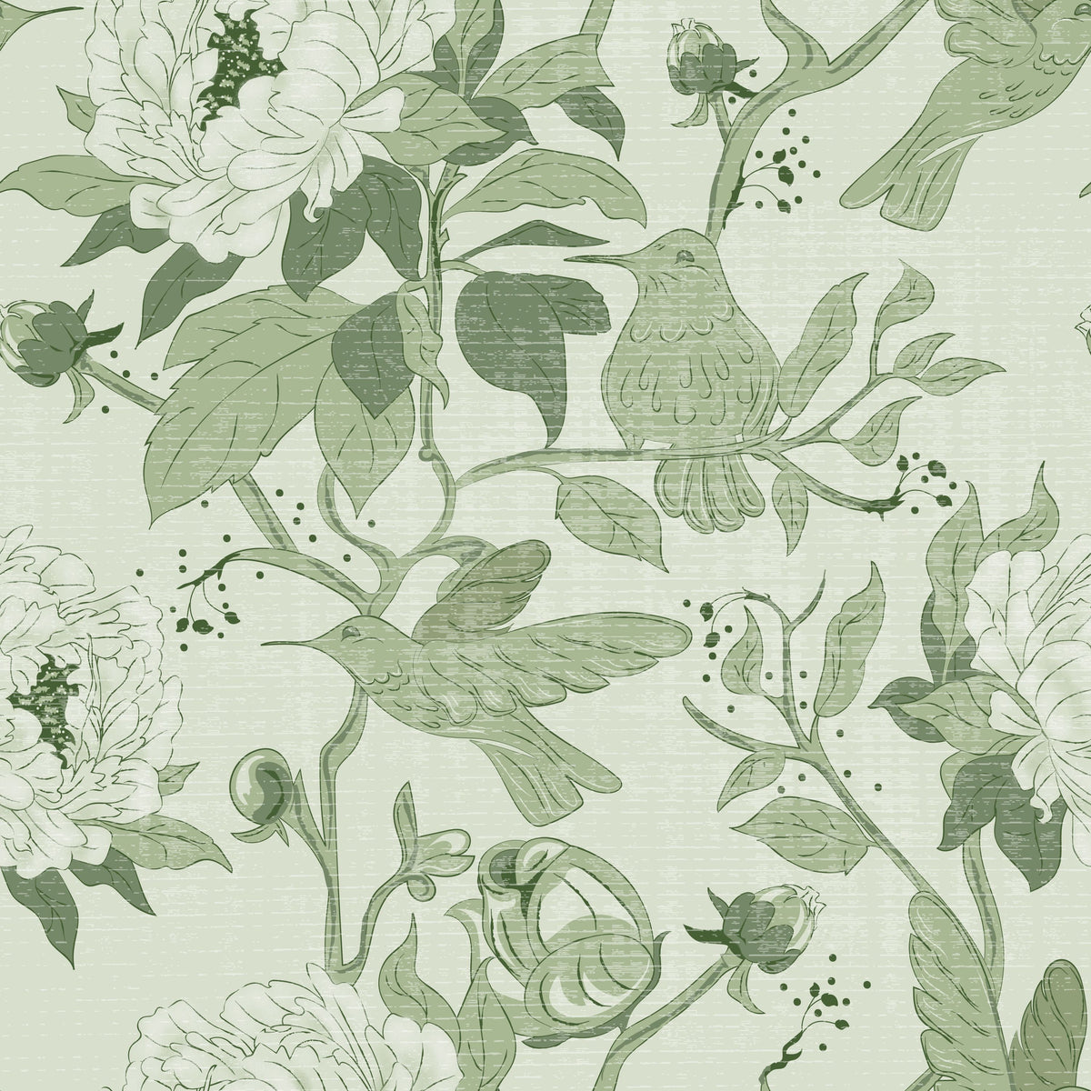Peony Toile, Fresh Green Mural Wallpaper - pure wallpaper artwork