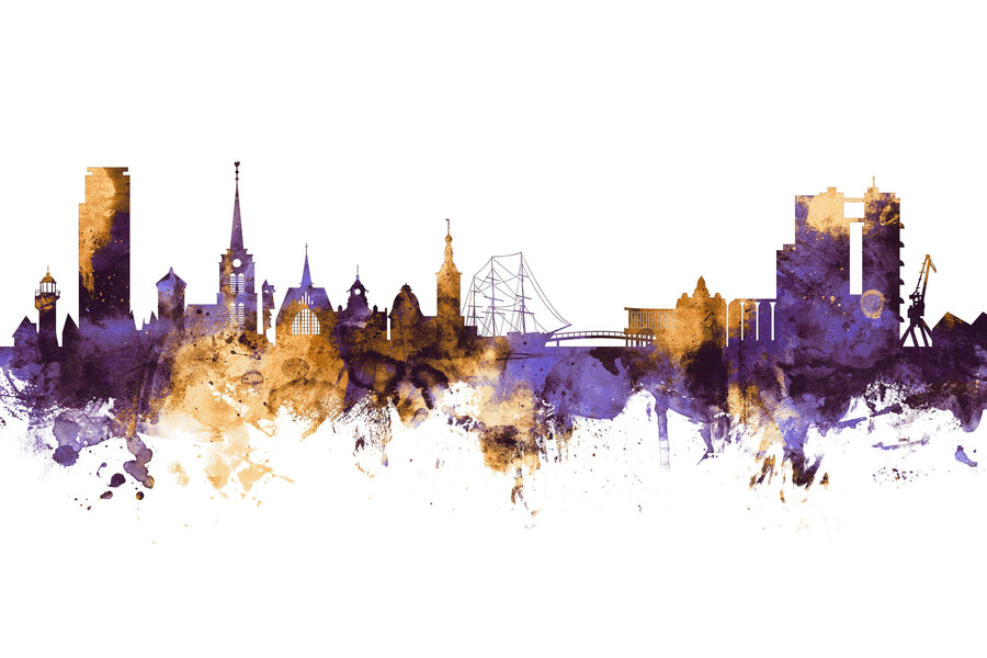 Halmstad Sweden Skyline Purple & Gold Mural Wallpaper