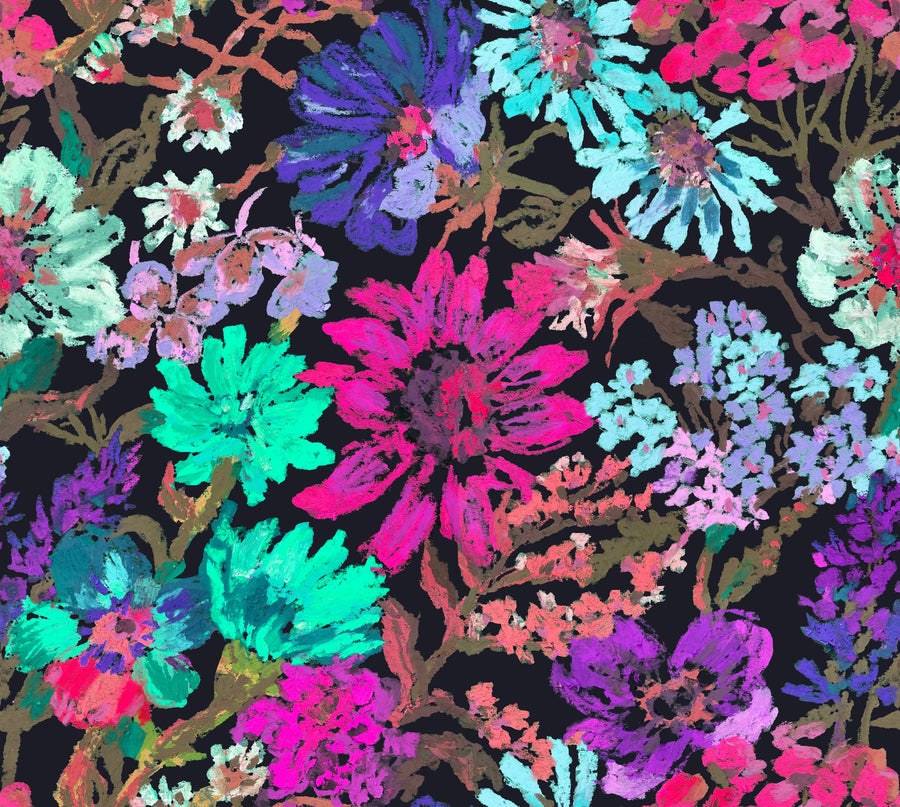 Meadow in Oil Pastel, Cerise Mural Wallpaper
