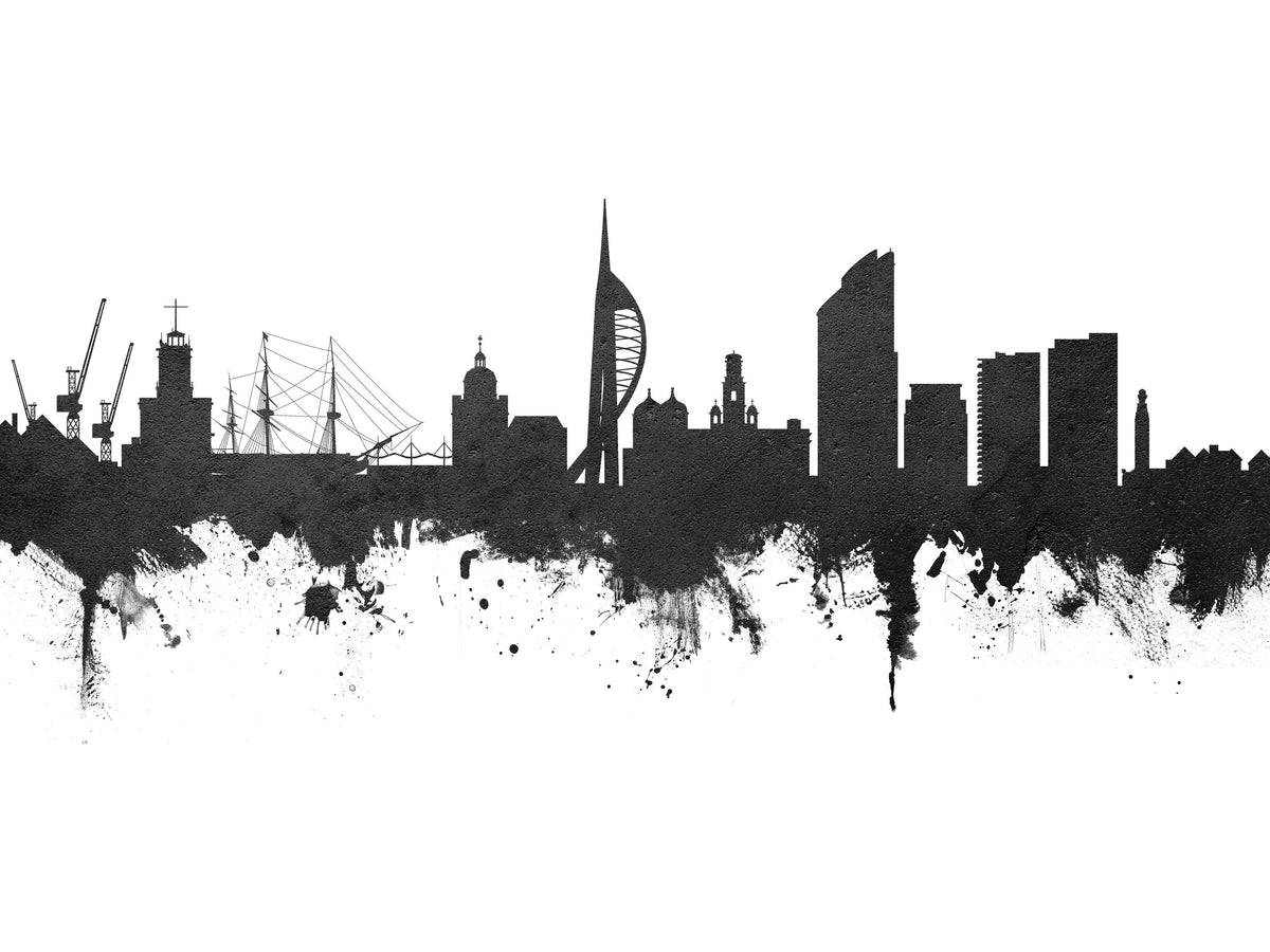 Portsmouth England Skyline Black & White Mural Wallpaper - pure wallpaper artwork