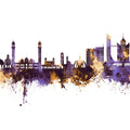 Faislabad Pakistan Skyline Purple & Gold Mural Wallpaper - pure wallpaper artwork