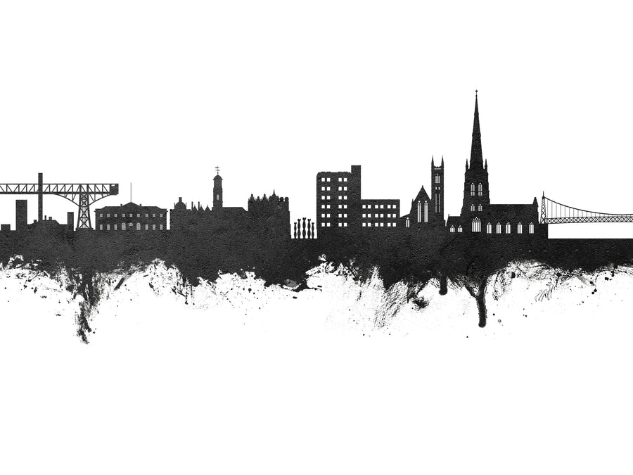 Warrington England Skyline Black & White Mural Wallpaper