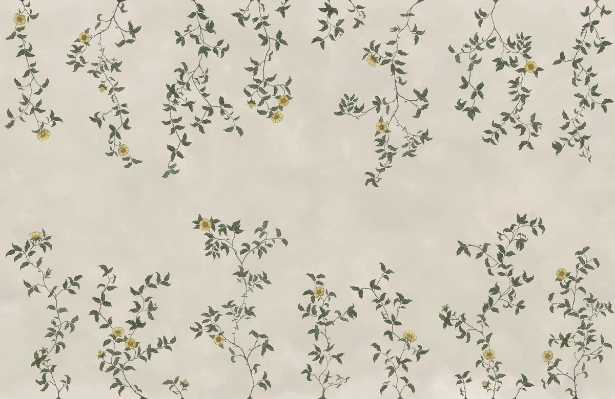 Rambling Rose, Mustard on Cream Mural Wallpaper - pure wallpaper artwork