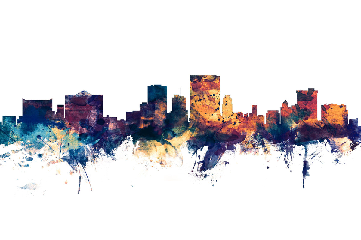 El Paso Texas Skyline Blue & Bronze Mural Wallpaper - pure wallpaper artwork