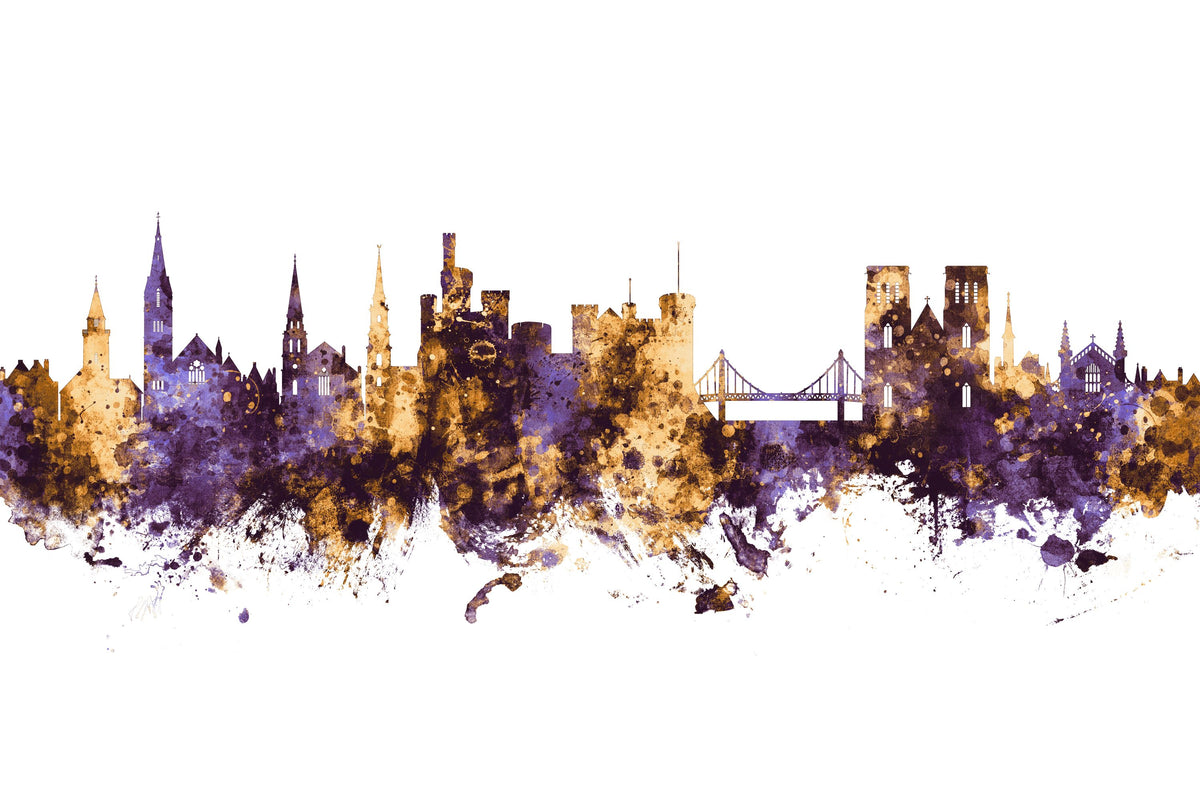Inverness Scotland Skyline Purple & Gold Mural Wallpaper - pure wallpaper artwork