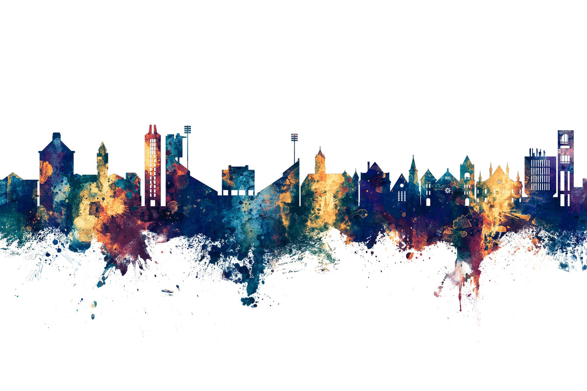 Lawrence Kansas Skyline Blue & Bronze Mural Wallpaper - pure wallpaper artwork