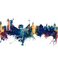 Lawrence Kansas Skyline Blue & Bronze Mural Wallpaper - pure wallpaper artwork
