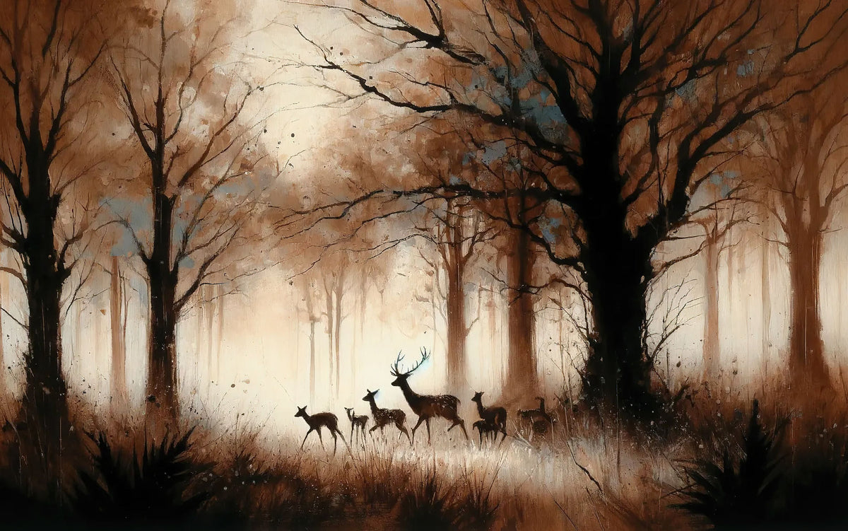 Deer Family in Misty Sepia Mural Wallpaper - pure wallpaper artwork