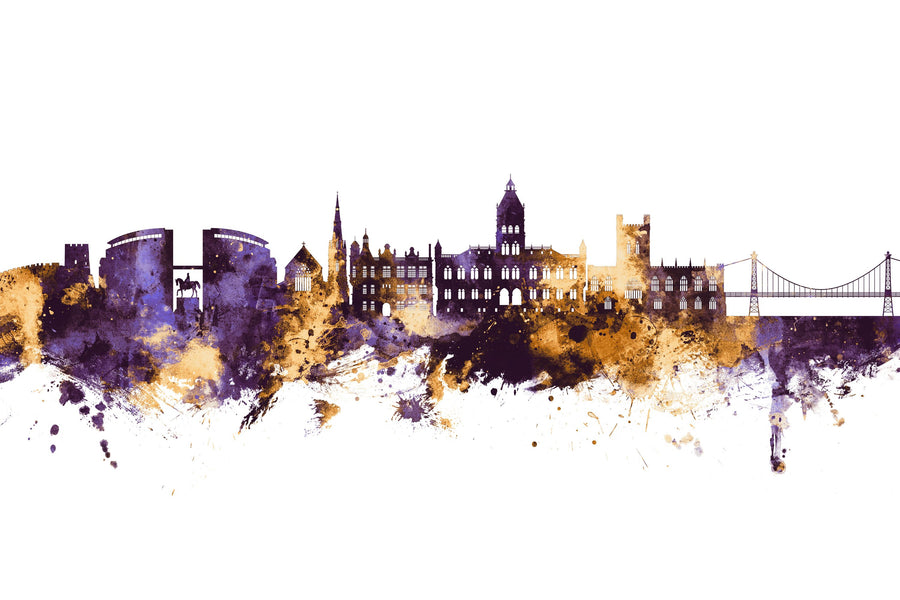 Chester England Skyline Purple & Gold Mural Wallpaper
