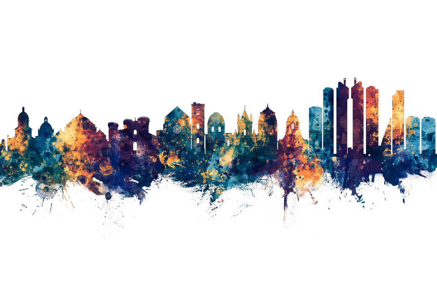 Naples Italy Skyline Blue & Bronze Mural Wallpaper