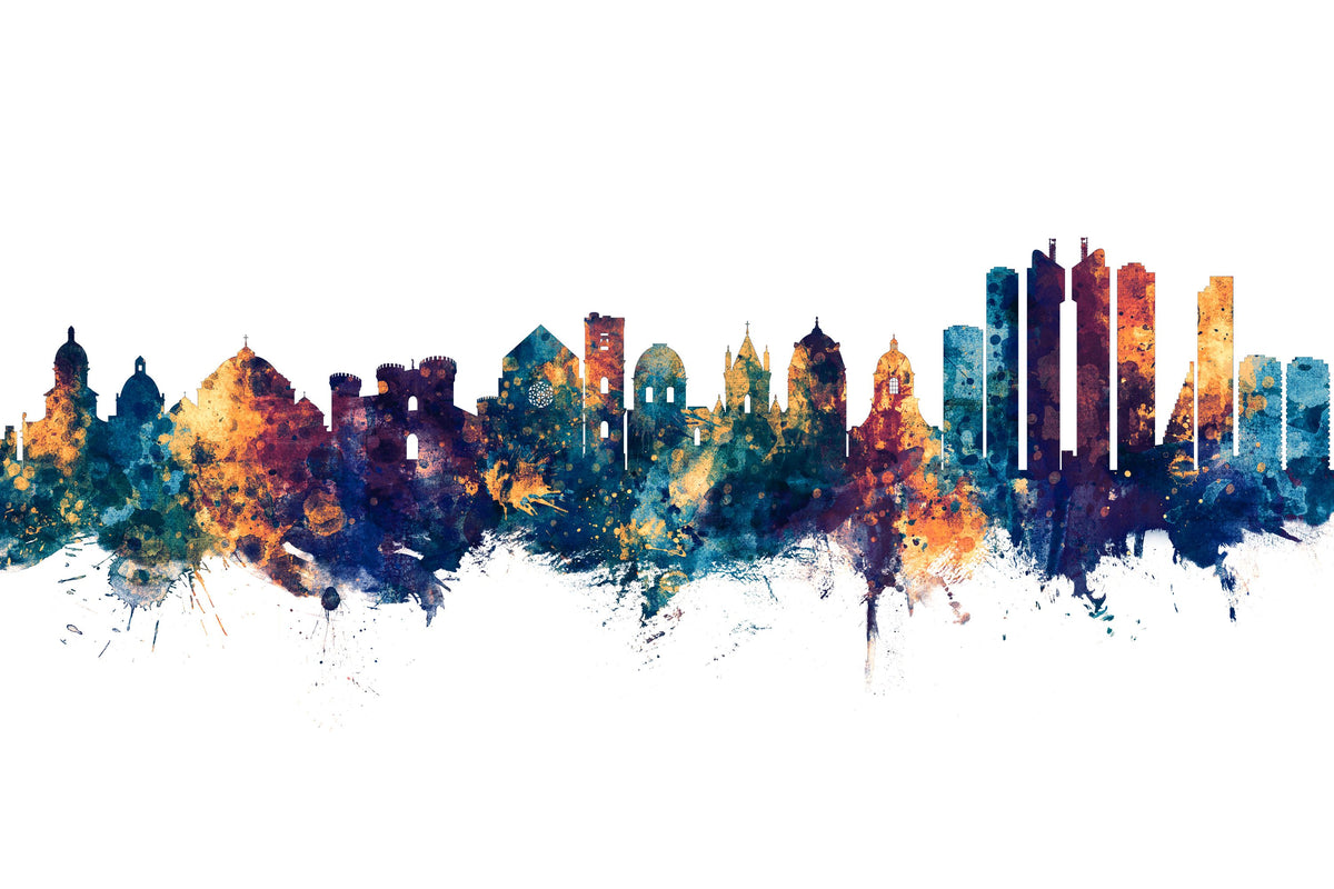 Naples Italy Skyline Blue & Bronze Mural Wallpaper - pure wallpaper artwork